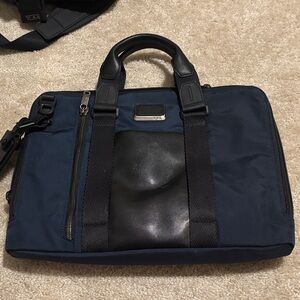 Tumi Navy and Black Laptop Briefcase with Leather Trim